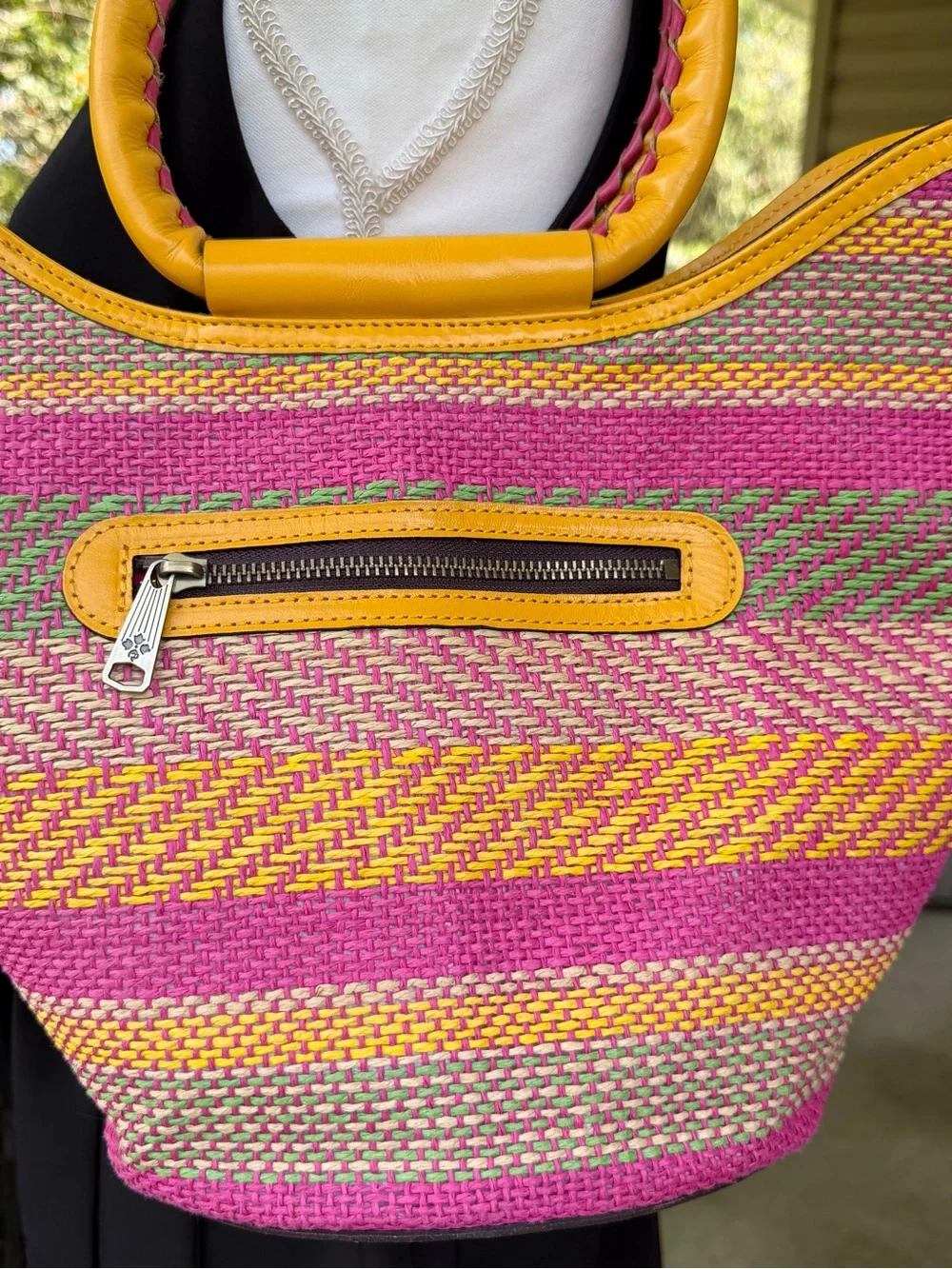 Patricia Nash Multicolor Woven Leather Handle Hobo Shoulder Bag Vibrant Colors